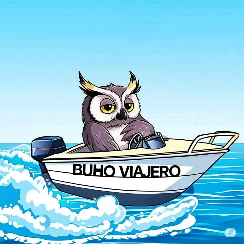 Búho Viajero logo en lancha